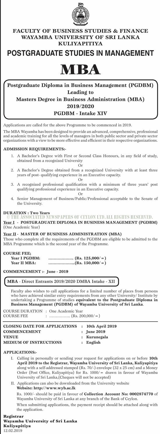 Postgraduate Diploma In Business Management Leading To Master Degree In Postgraduate Diploma In Business Management Leading To Master Degree In